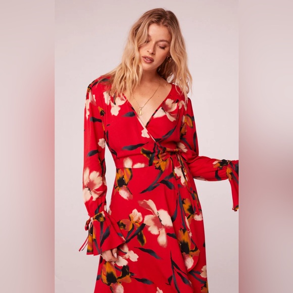 POLLY RED FLORAL WRAP MAXI DRESS - Picture 3 of 4
